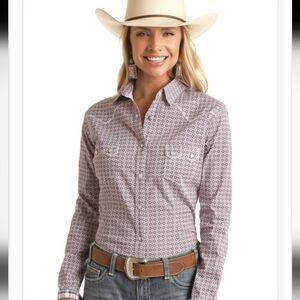 Panhandle Rough Stock Country Western Button Down Cowgirl Top size Large